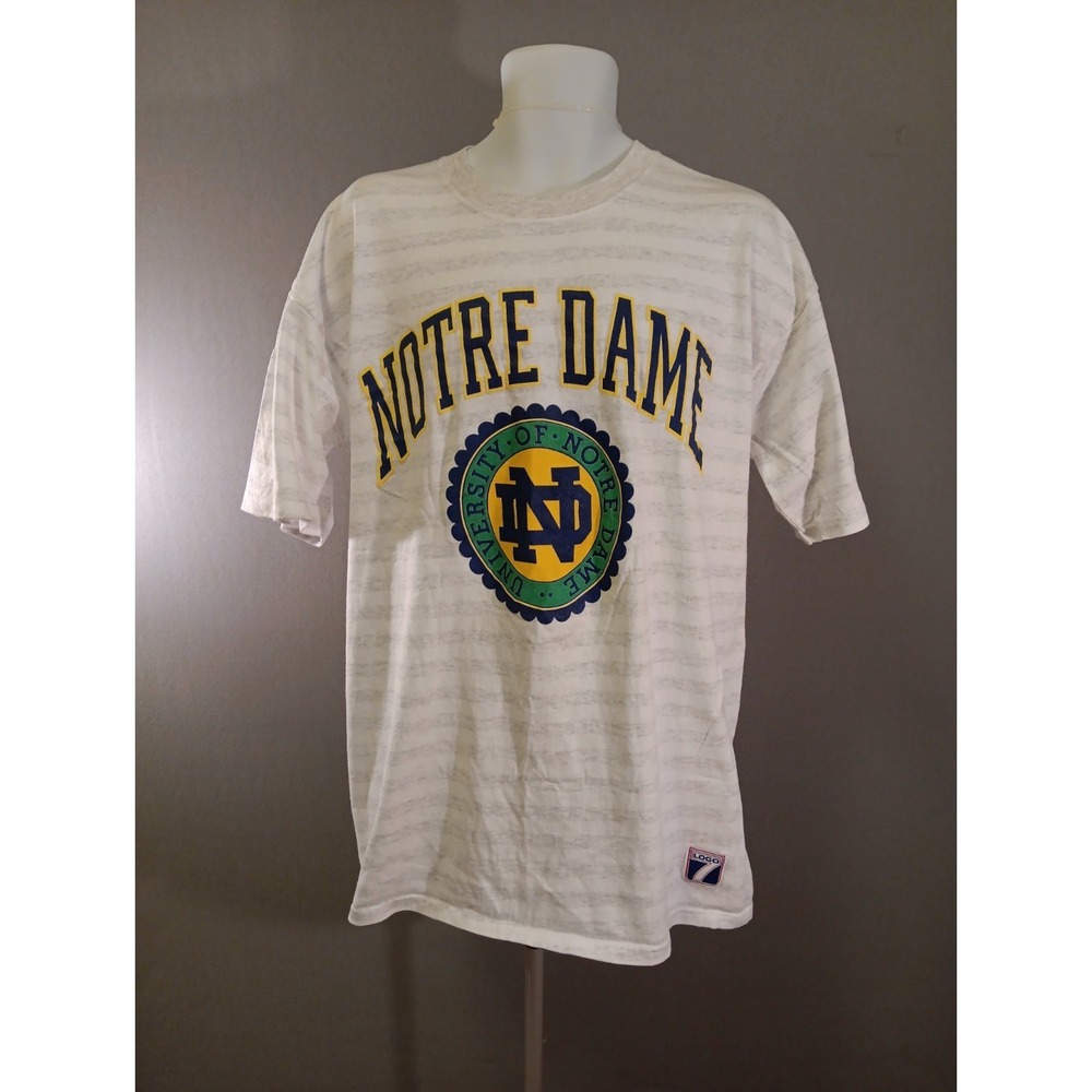 Vintage Notre Dame Logo 7 Striped Cotton T Shirt Sz XL Made In USA